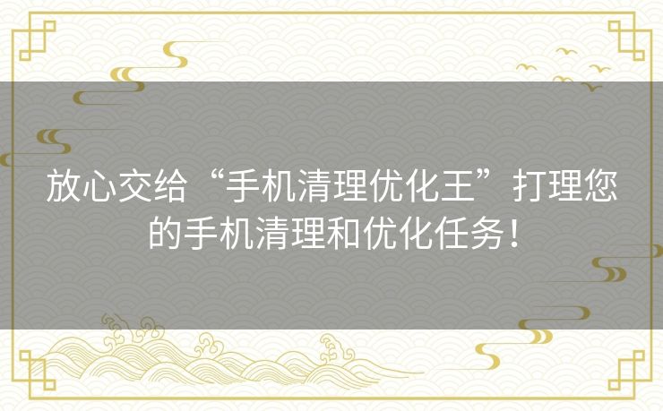 放心交给“手机清理优化王”打理您的手机清理和优化任务！