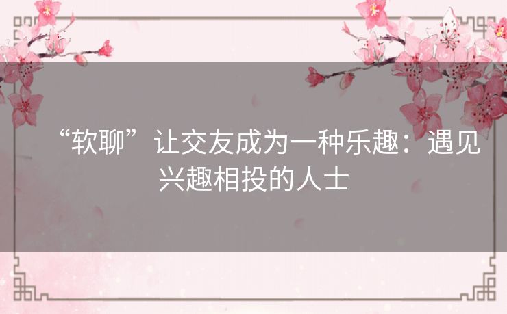 “软聊”让交友成为一种乐趣：遇见兴趣相投的人士