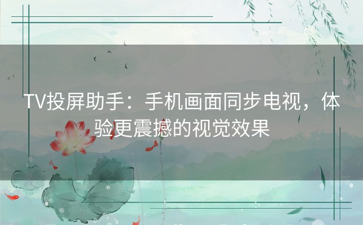 TV投屏助手：手机画面同步电视，体验更震撼的视觉效果