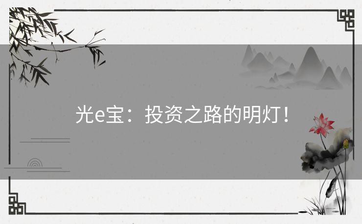 光e宝：投资之路的明灯！