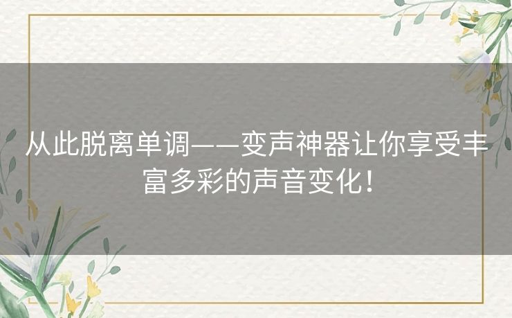 从此脱离单调——变声神器让你享受丰富多彩的声音变化！