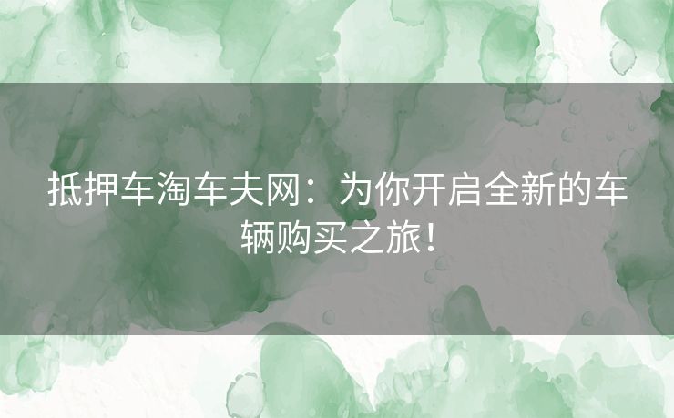 抵押车淘车夫网：为你开启全新的车辆购买之旅！
