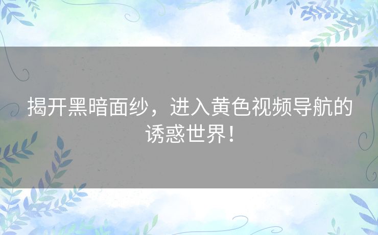 揭开黑暗面纱，进入黄色视频导航的诱惑世界！