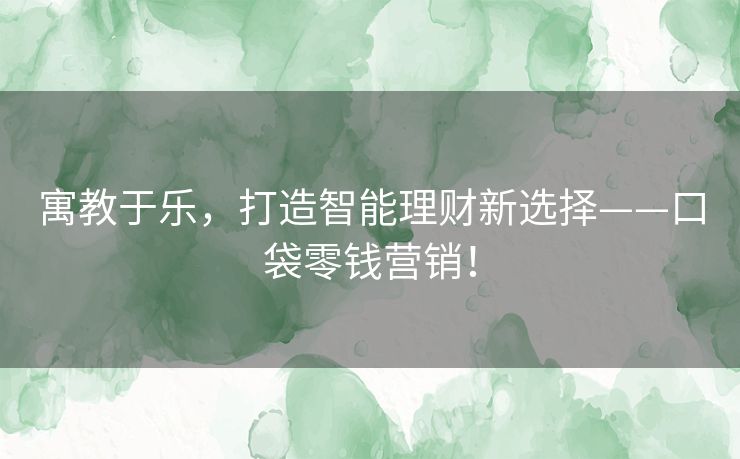 寓教于乐，打造智能理财新选择——口袋零钱营销！