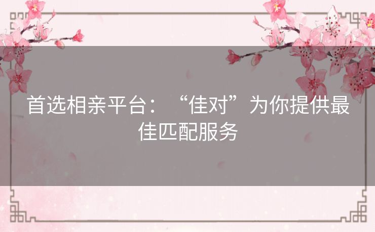 首选相亲平台：“佳对”为你提供最佳匹配服务