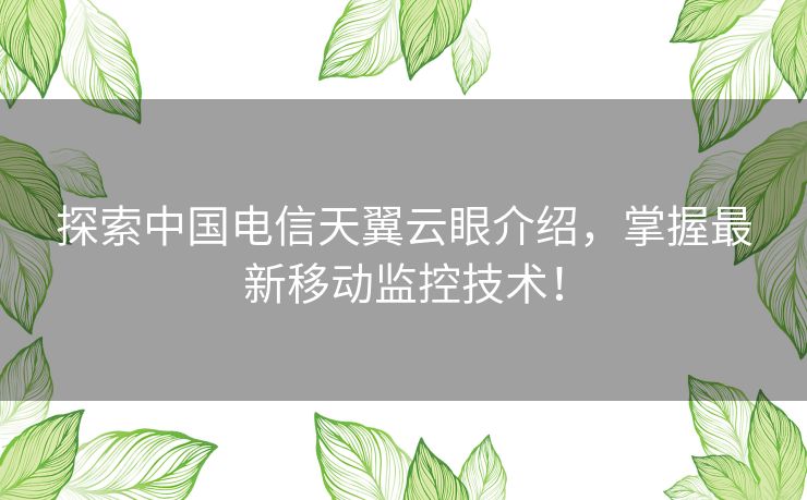 探索中国电信天翼云眼介绍，掌握最新移动监控技术！