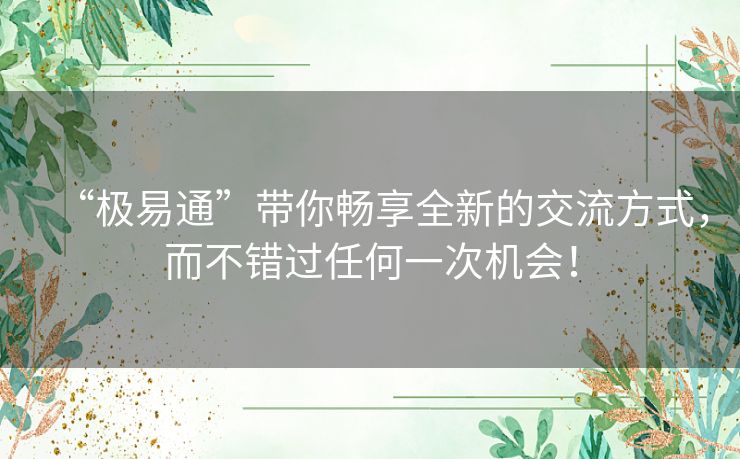 “极易通”带你畅享全新的交流方式，而不错过任何一次机会！