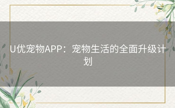 U优宠物APP：宠物生活的全面升级计划