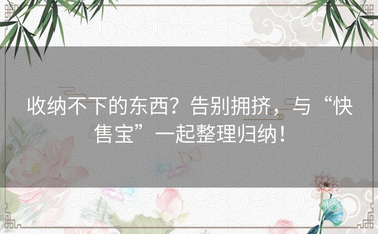 收纳不下的东西？告别拥挤，与“快售宝”一起整理归纳！