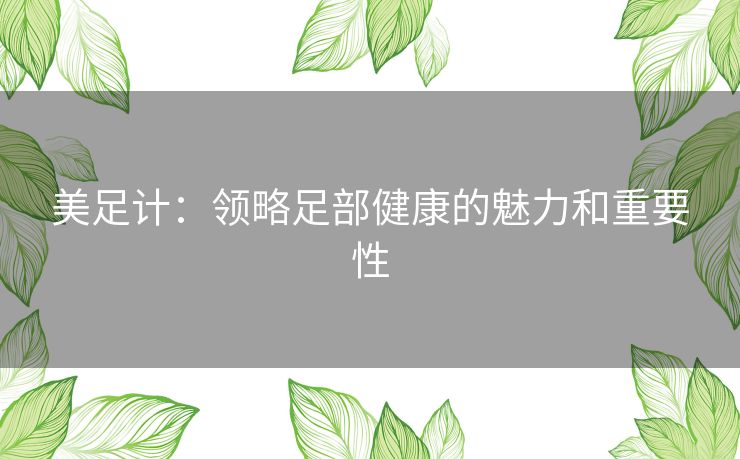 美足计：领略足部健康的魅力和重要性