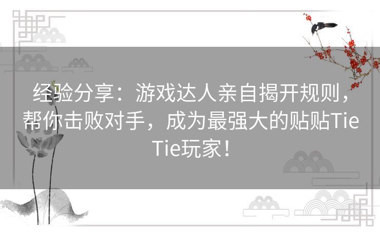 经验分享：游戏达人亲自揭开规则，帮你击败对手，成为最强大的贴贴TieTie玩家！