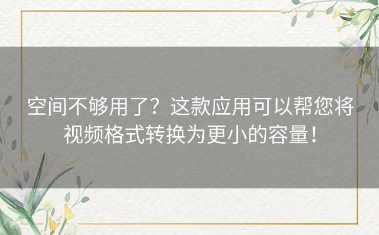 空间不够用了？这款应用可以帮您将视频格式转换为更小的容量！