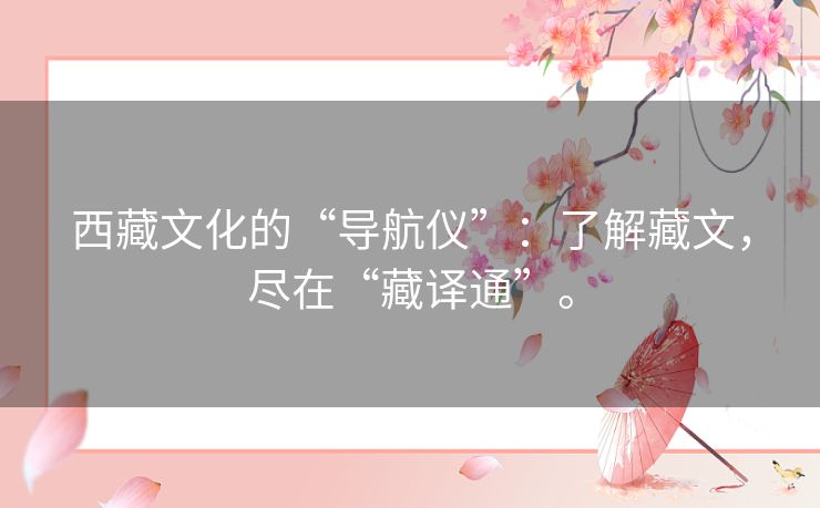 西藏文化的“导航仪”：了解藏文，尽在“藏译通”。