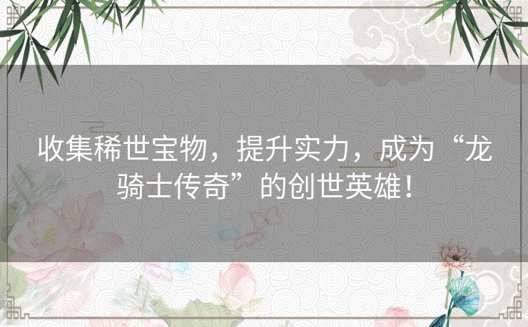 收集稀世宝物，提升实力，成为“龙骑士传奇”的创世英雄！