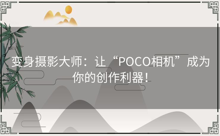 变身摄影大师：让“POCO相机”成为你的创作利器！