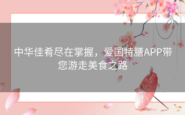 中华佳肴尽在掌握，爱国特膳APP带您游走美食之路