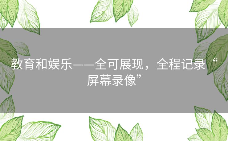 教育和娱乐——全可展现，全程记录“屏幕录像”