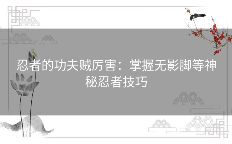 忍者的功夫贼厉害：掌握无影脚等神秘忍者技巧