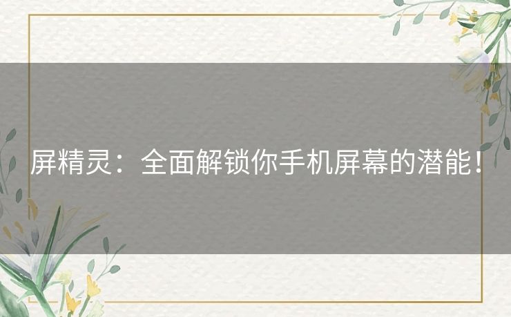 屏精灵：全面解锁你手机屏幕的潜能！