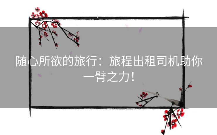 随心所欲的旅行：旅程出租司机助你一臂之力！