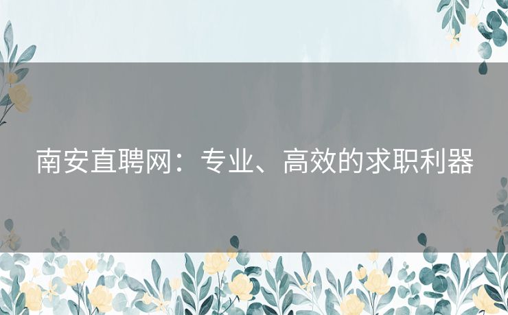 南安直聘网：专业、高效的求职利器