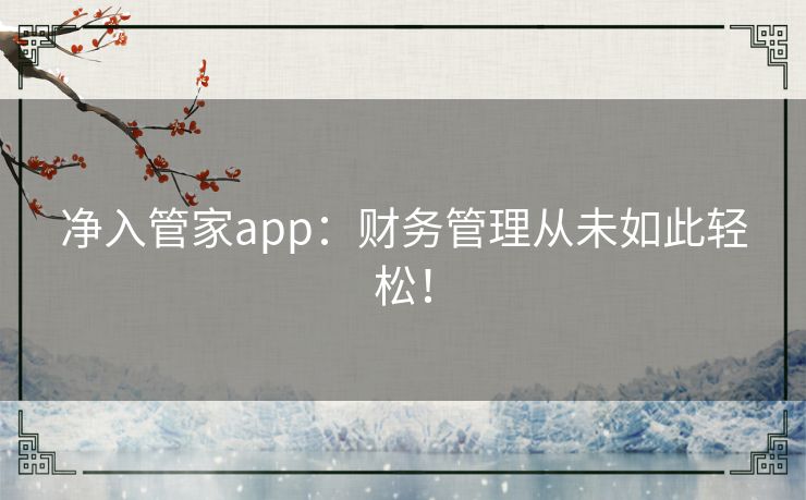 净入管家app：财务管理从未如此轻松！