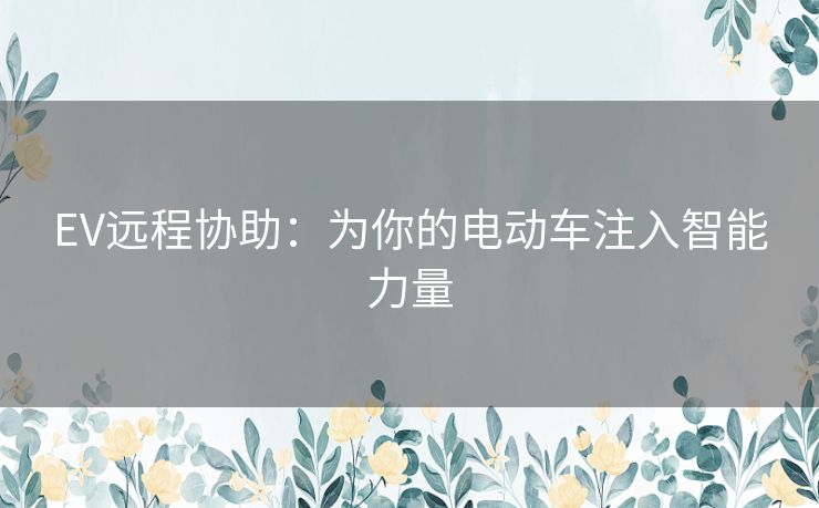 EV远程协助：为你的电动车注入智能力量