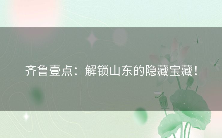 齐鲁壹点：解锁山东的隐藏宝藏！