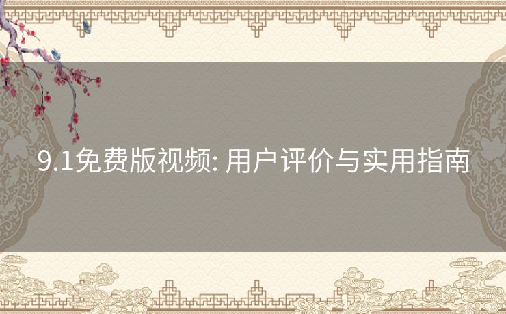 9.1免费版视频: 用户评价与实用指南