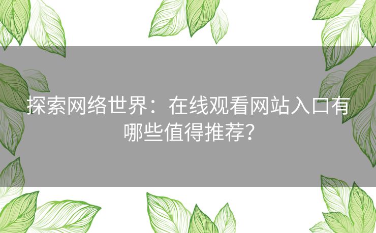 探索网络世界：在线观看网站入口有哪些值得推荐？