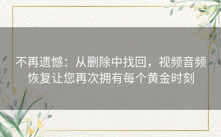 不再遗憾：从删除中找回，视频音频恢复让您再次拥有每个黄金时刻