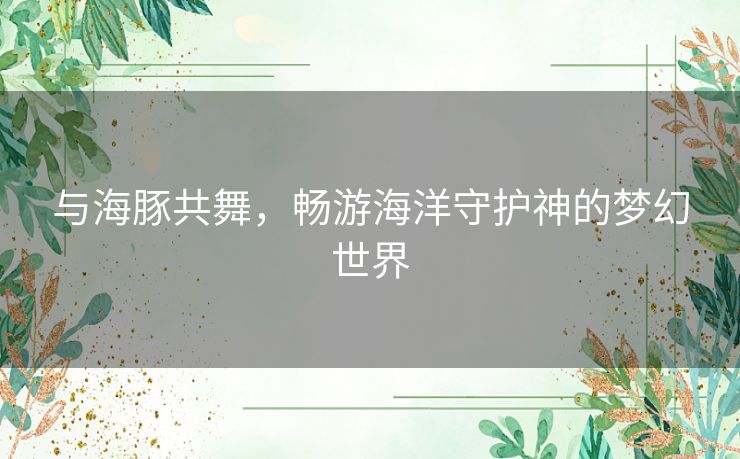 与海豚共舞，畅游海洋守护神的梦幻世界