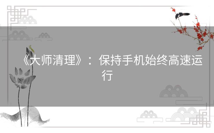《大师清理》：保持手机始终高速运行