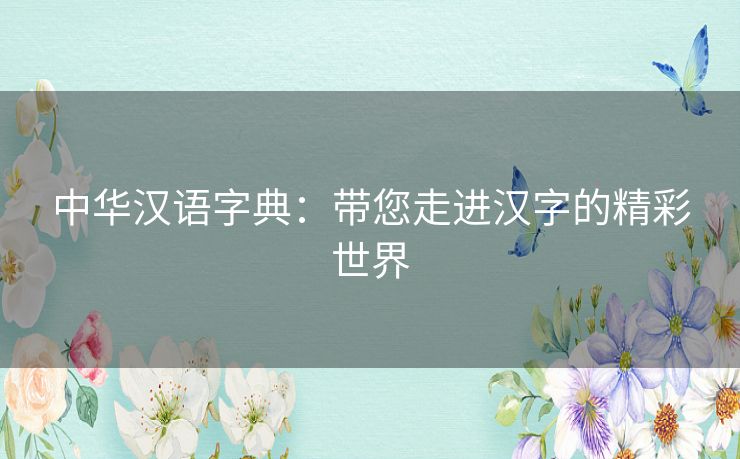 中华汉语字典：带您走进汉字的精彩世界