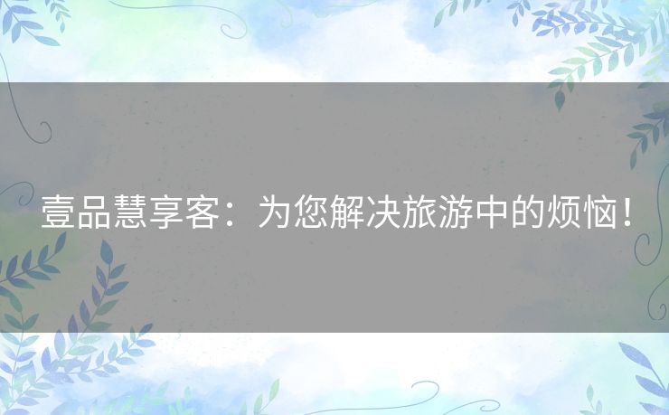 壹品慧享客：为您解决旅游中的烦恼！